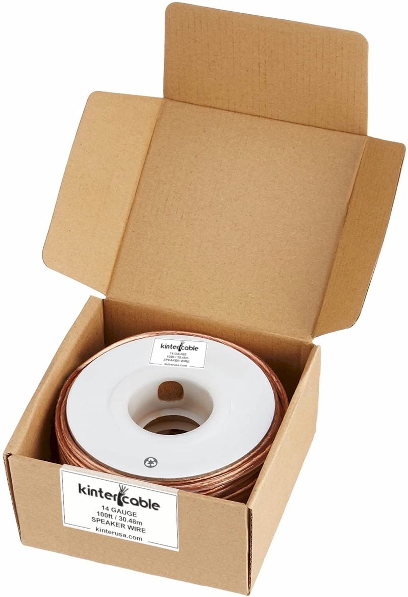 Kinter Cable 100ft 14-Gauge Audio Stereo Speaker Wire 30.48 Meters 2 Conductor Polarity Marked Clear PVC, CCA, Spool in Box, for Home Theater, HiFi, Surround, Car Audio, 117 High Strand Count (.15 OD) - Image 4
